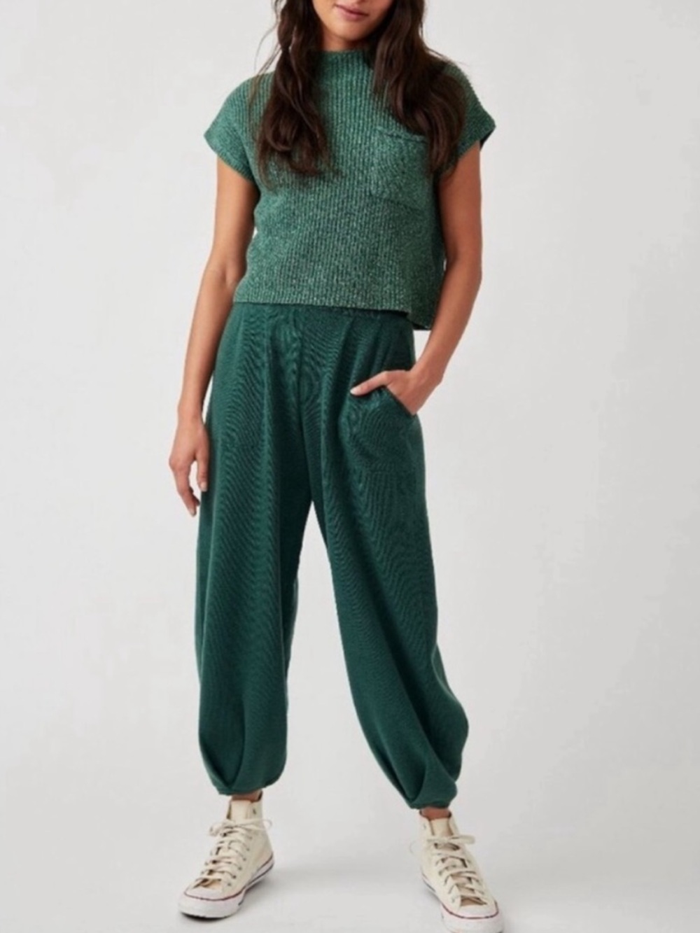 Free People Forest Green Knit Jogger Pants